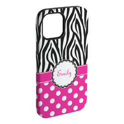 Zebra Print & Polka Dots iPhone Case - Rubber Lined - iPhone 15 Plus (Personalized)