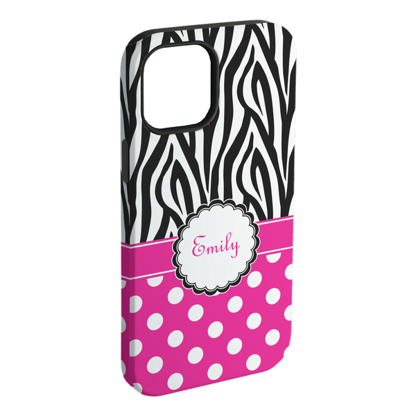 Custom Zebra Print & Polka Dots iPhone Case - Rubber Lined - iPhone 15 Plus (Personalized)