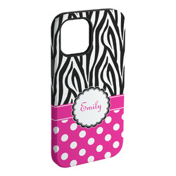 Zebra Print & Polka Dots iPhone Case - Rubber Lined - iPhone 15 Pro Max (Personalized)
