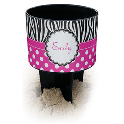 Zebra Print & Polka Dots Black Beach Spiker Drink Holder (Personalized)