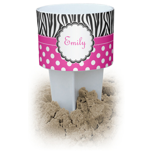 Custom Zebra Print & Polka Dots Beach Spiker Drink Holder (Personalized)