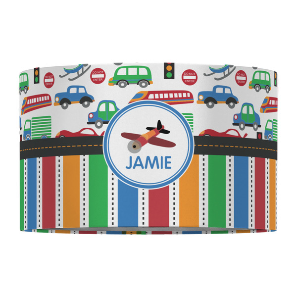 Transportation & Stripes 12" Drum Lampshade - FRONT (Fabric)