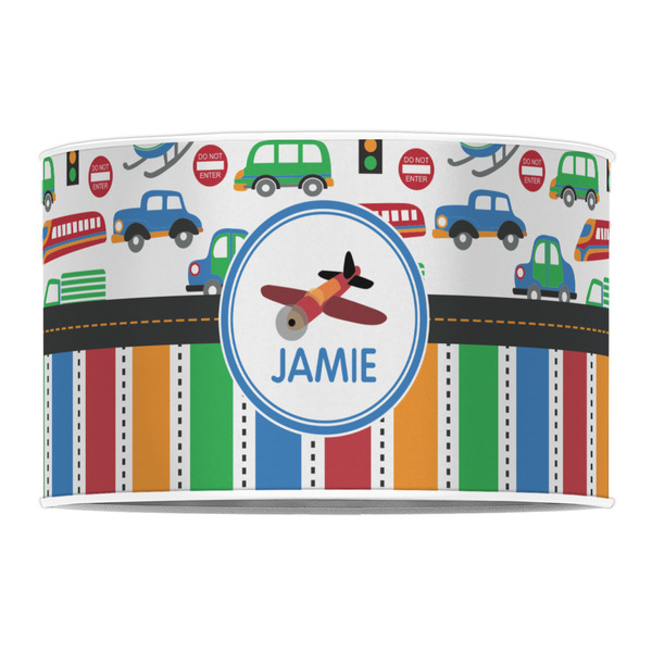 Transportation & Stripes 12" Drum Lampshade - FRONT (Poly Film)