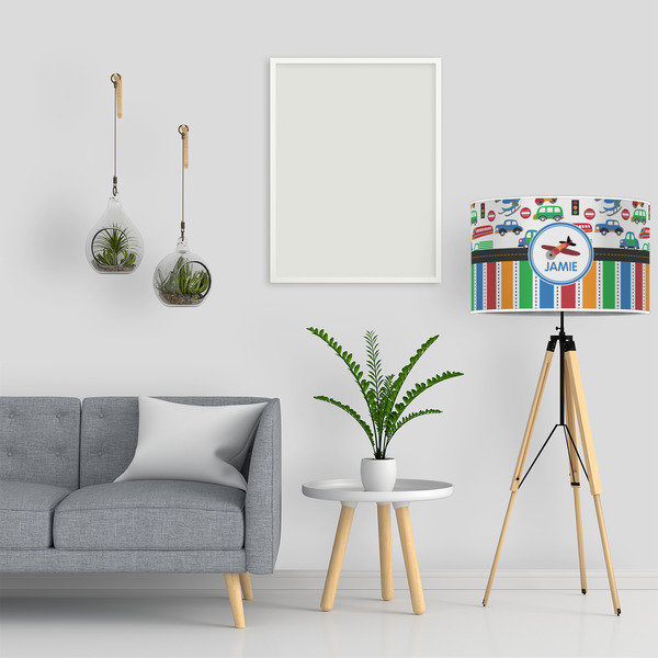 Transportation & Stripes 12" Drum Lampshade - LIFESTYLE