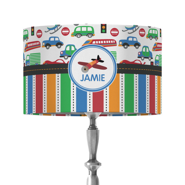 Custom Transportation & Stripes 12" Drum Lamp Shade - Fabric (Personalized)