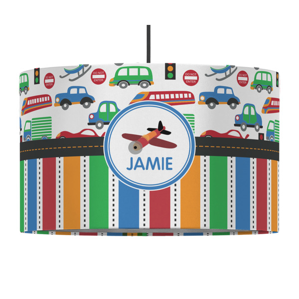 Custom Transportation & Stripes 12" Drum Pendant Lamp - Fabric (Personalized)
