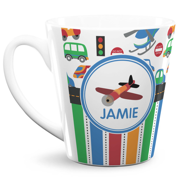 Custom Transportation & Stripes 12 Oz Latte Mug (Personalized)