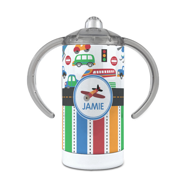 Custom Transportation & Stripes 12 oz Stainless Steel Sippy Cup (Personalized)