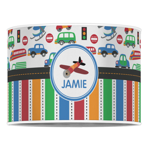 Transportation & Stripes 16" Drum Lampshade - FRONT (Poly Film)
