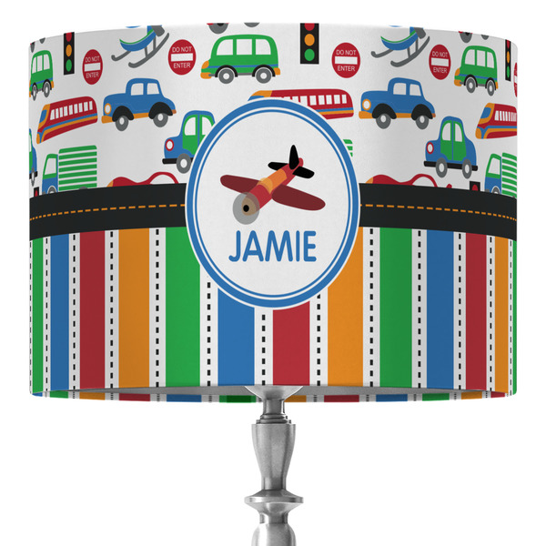 Custom Transportation & Stripes 16" Drum Lamp Shade - Fabric (Personalized)