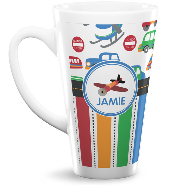Custom Transportation & Stripes Latte Mug (Personalized)