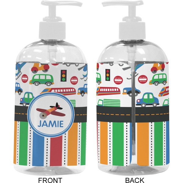 Transportation & Stripes 16 oz Plastic Liquid Dispenser- Approval- White