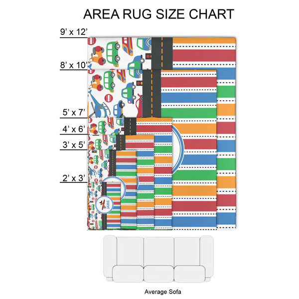 Transportation & Stripes 2'x3' Indoor Area Rugs - Size Chart