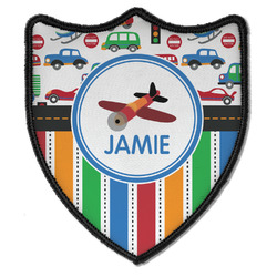 Transportation & Stripes Iron On Shield Patch B w/ Name or Text