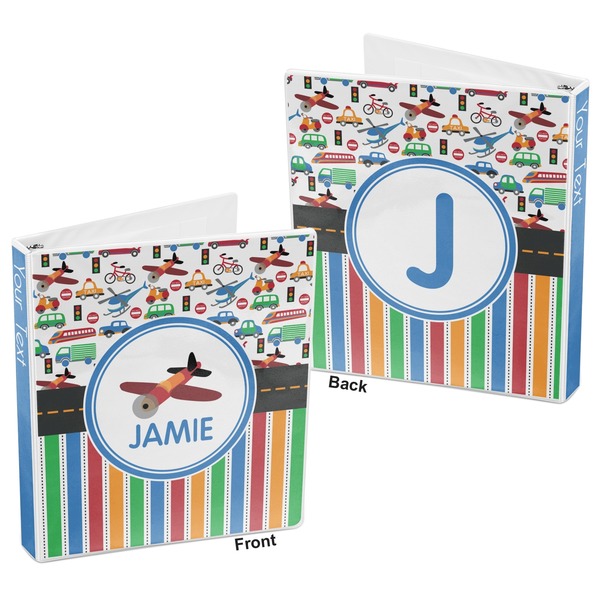 Transportation & Stripes 3-Ring Binder Front and Back
