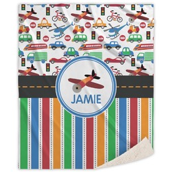 Transportation & Stripes Sherpa Throw Blanket (Personalized)