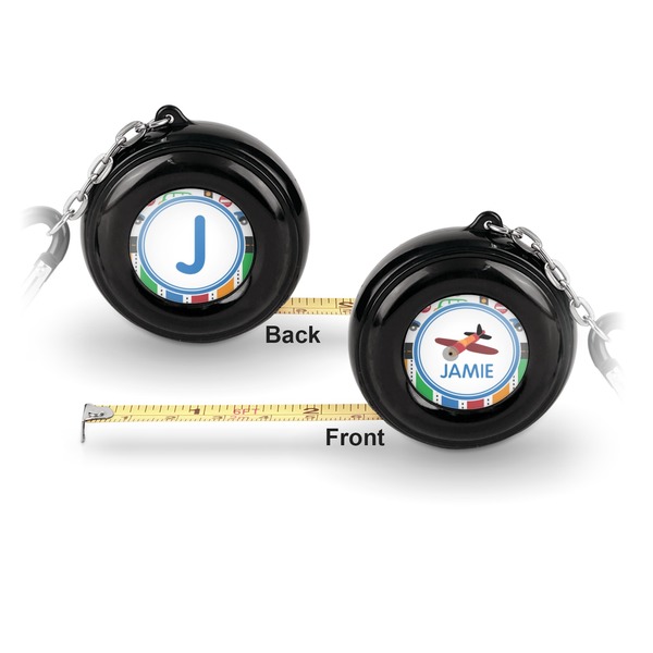 Transportation & Stripes 6-Ft Pocket Tape Measure with Carabiner Hook - Front and Back