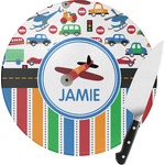 Transportation & Stripes Round Glass Cutting Board - Small (Personalized)