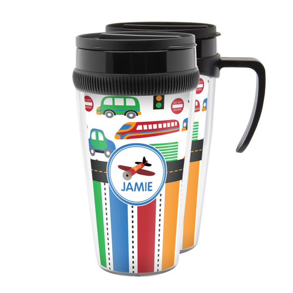 Custom Transportation & Stripes Acrylic Travel Mug (Personalized)