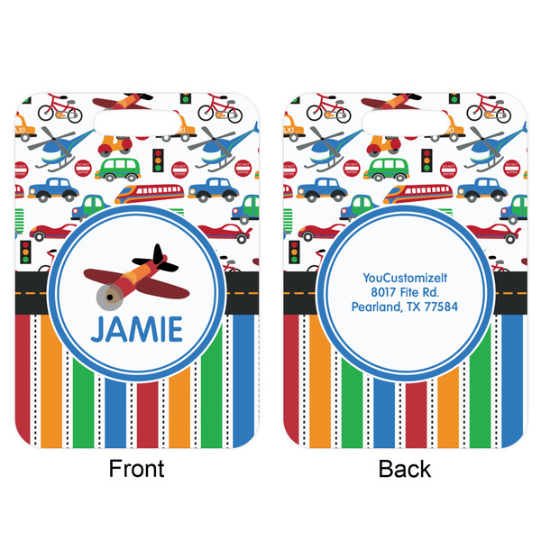 Transportation & Stripes Aluminum Luggage Tag (Front + Back)