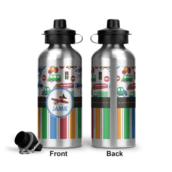 Transportation & Stripes Aluminum Water Bottle - Front and Back