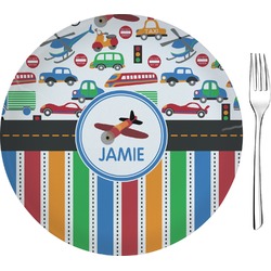 Transportation & Stripes 8" Glass Appetizer / Dessert Plates - Single or Set (Personalized)