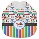 Transportation & Stripes Jersey Knit Baby Bib w/ Name or Text