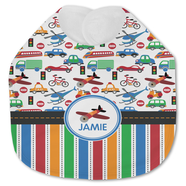 Custom Transportation & Stripes Jersey Knit Baby Bib w/ Name or Text