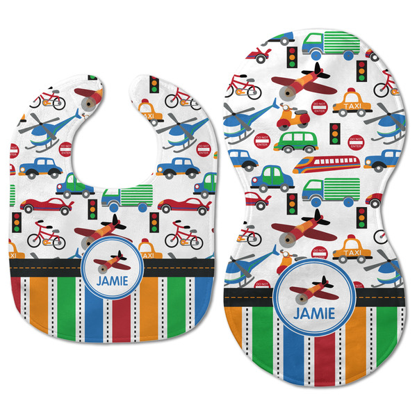 Transportation & Stripes Baby Bib & Burp Set - Approval (new bib & burp)