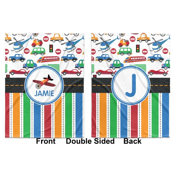 Transportation & Stripes Baby Blanket (Double Sided - Printed Front and Back)