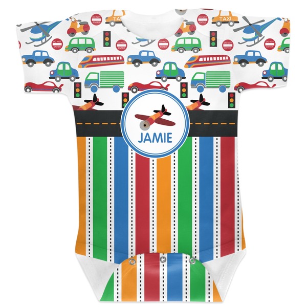 Custom Transportation & Stripes Baby Bodysuit (Personalized)