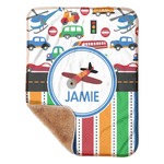 Transportation & Stripes Sherpa Baby Blanket - 30" x 40" w/ Name or Text