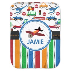 Transportation & Stripes Baby Swaddling Blanket (Personalized)