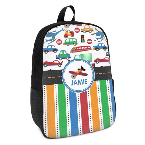Custom Transportation & Stripes Kids Backpack (Personalized)