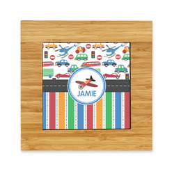 Transportation & Stripes Bamboo Trivet with Ceramic Tile Insert (Personalized)
