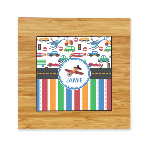 Custom Transportation & Stripes Bamboo Trivet with Ceramic Tile Insert (Personalized)