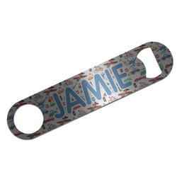 Transportation & Stripes Bar Bottle Opener - Silver w/ Name or Text