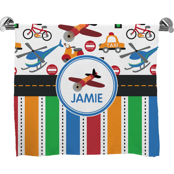 Custom Transportation & Stripes Bath Towel (Personalized)