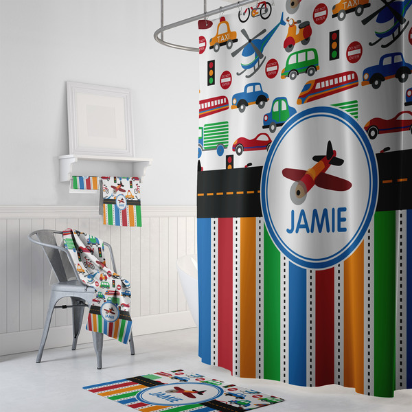 Transportation & Stripes Bath Towel Sets - 3-piece - In Context