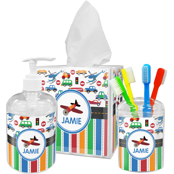 Transportation & Stripes Bathroom Accessories Set (Personalized)