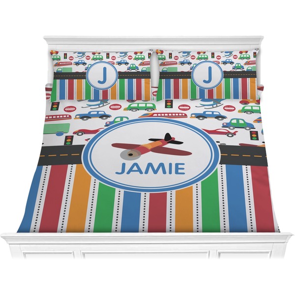 Custom Transportation & Stripes Comforter Set - King (Personalized)