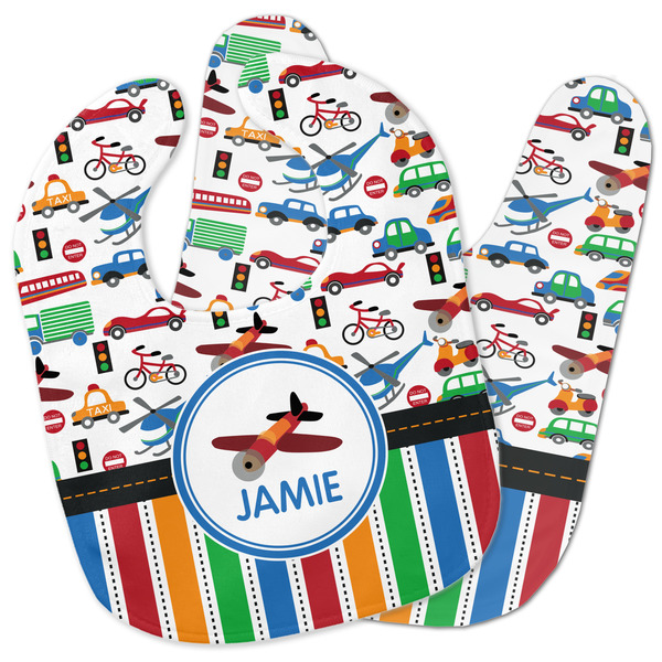 Custom Transportation & Stripes Baby Bib w/ Name or Text