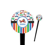 Transportation & Stripes 4" Round Plastic Food Picks - Black - Single Sided (Personalized)