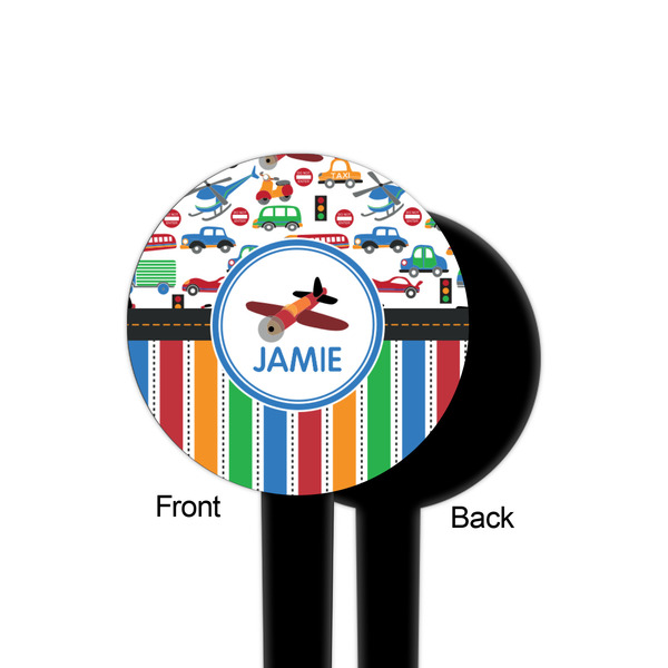 Transportation & Stripes Black Plastic 4" Food Pick - Round - Single Sided - Front & Back