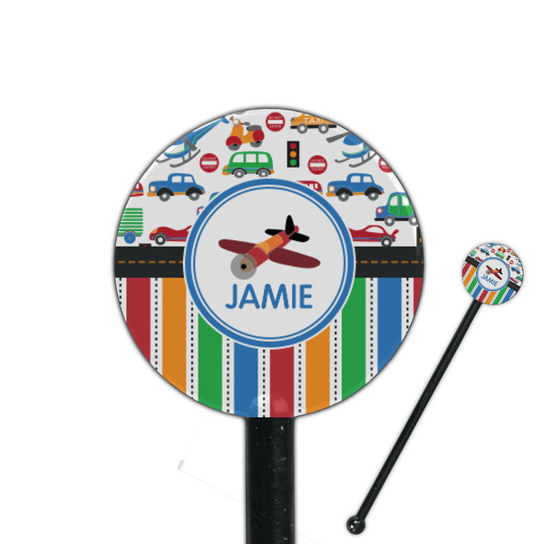 Custom Transportation & Stripes 5.5" Round Plastic Stir Sticks - Black - Single Sided (Personalized)
