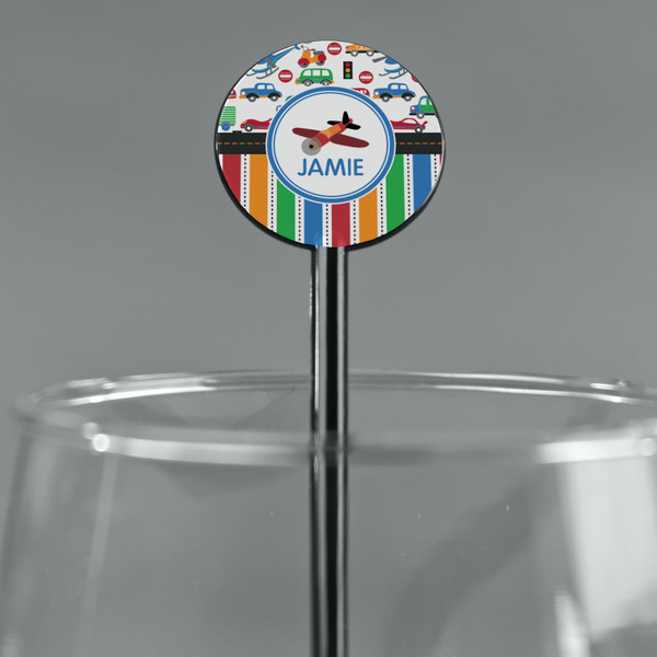 Transportation & Stripes Black Plastic 5.5" Stir Stick - Round - Main