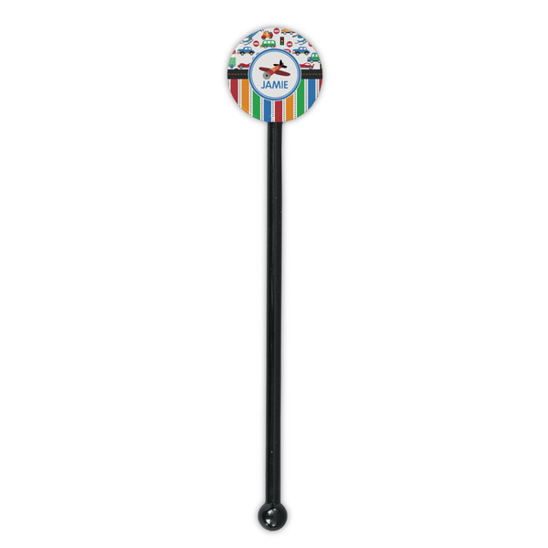Transportation & Stripes Black Plastic 5.5" Stir Stick - Round - Single Stick