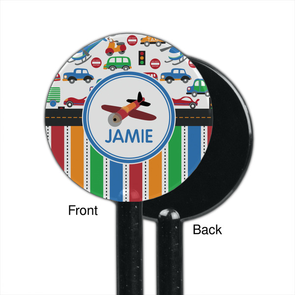 Transportation & Stripes Black Plastic 5.5" Stir Stick - Single Sided - Round - Front & Back