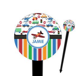 Transportation & Stripes 6" Round Plastic Food Picks - Black - Double Sided (Personalized)