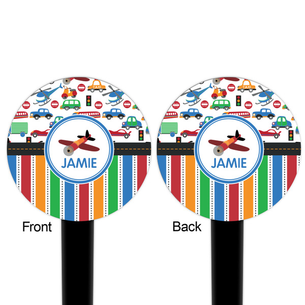 Transportation & Stripes Black Plastic 6" Food Pick - Round - Double Sided - Front & Back